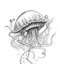 jellyfish with cleaver chopping meat tattoo design idea