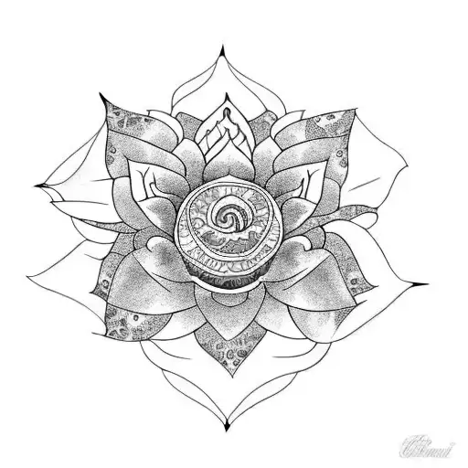 a black and a blue koi fish swimming under a lotus flower tattoo design idea