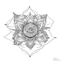 a black and a blue koi fish swimming under a lotus flower tattoo design idea