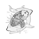 a black and a blue koi fish swimming under a lotus flower tattoo design idea