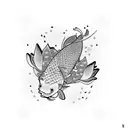 a black and a blue koi fish swimming under a lotus flower tattoo design idea