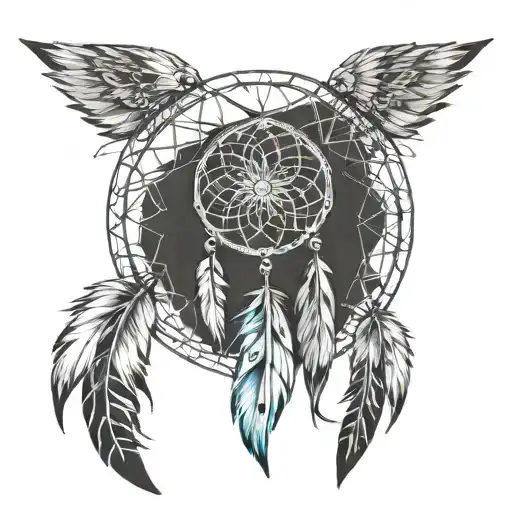 dream catcher with my kids name incorporated tattoo design idea