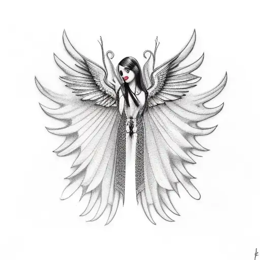 beautiful female vampire with wings in wood tattoo design idea