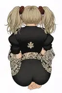 Misa Amame is a blonde sexy teenage with 2 buns on her hair, her shoulders and bare neck and breast exposed, tattoo design idea