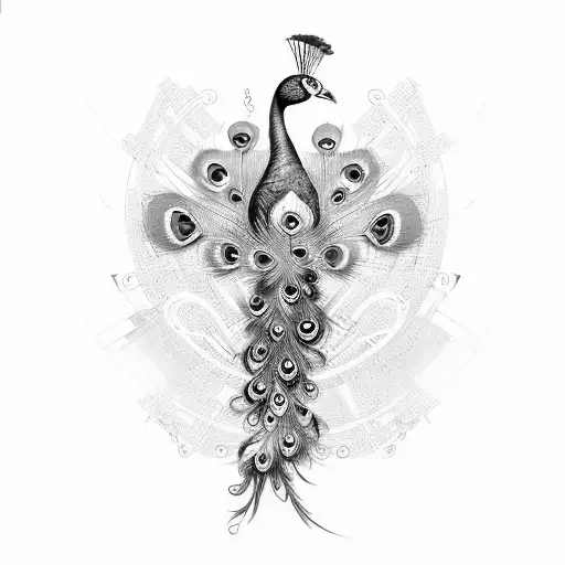Peacock, neck tattoo, black and White, lines, futuristic, abstract tattoo design idea