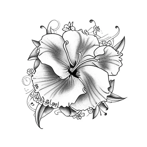 ohana with Hibiscus and freesias tattoo design idea