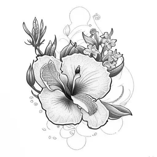 ohana with Hibiscus and freesias tattoo design idea