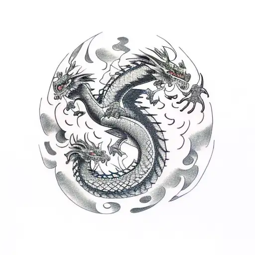 dragon with three head tattoo design idea