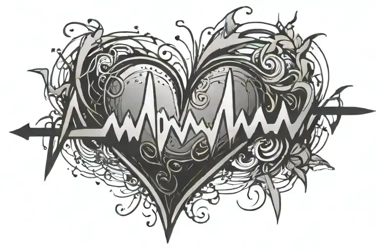 Heartbeat line and heart looks like letter E tattoo design idea