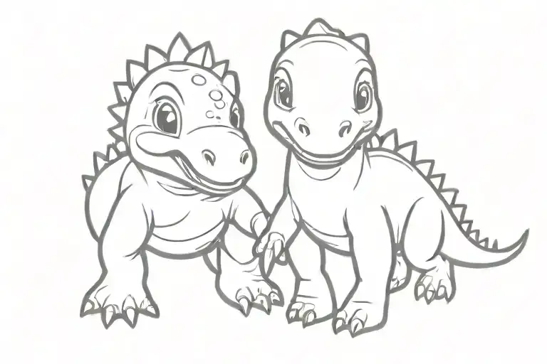 baby dinosaur brother and sister  outline  tattoo design idea
