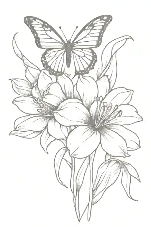 butterfly with tulips sunflowers Lilly tattoo design idea