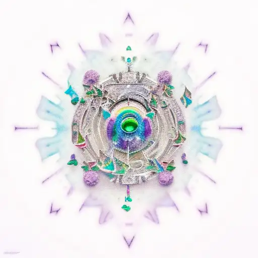 An abstract design incorporating crystals, sage leaves, and musical notes into a cohesive and harmonious composition tattoo design idea