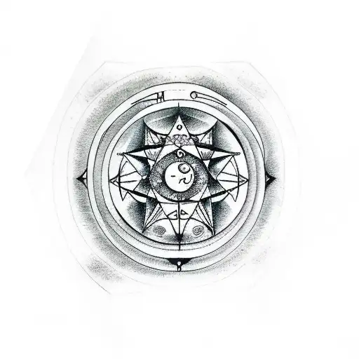 astrology with alchemy symbols and zodiac symbols of planets in sacred geometry tattoo design idea