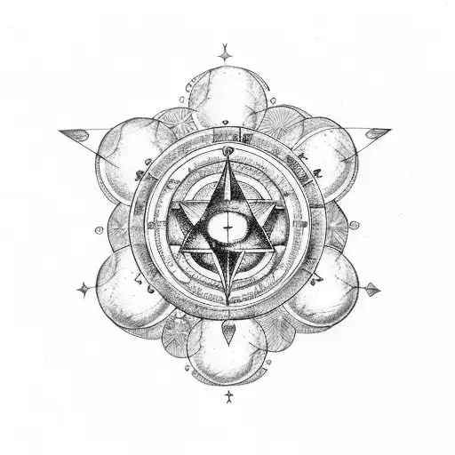 astrology with alchemy symbols and zodiac symbols of planets in sacred geometry tattoo design idea