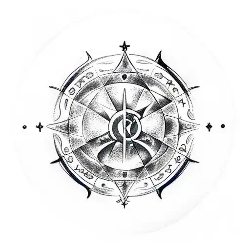 astrological cross with phoenix in sacred geometry tattoo design idea
