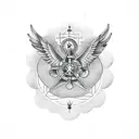 astrological cross with phoenix in sacred geometry tattoo design idea