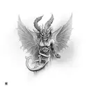 A brick wall with a hidden underworld scene depicting demons and mythical creatures tattoo design idea