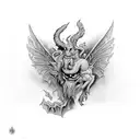 A brick wall with a hidden underworld scene depicting demons and mythical creatures tattoo design idea
