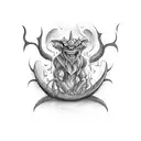 A brick wall with a hidden underworld scene depicting demons and mythical creatures tattoo design idea