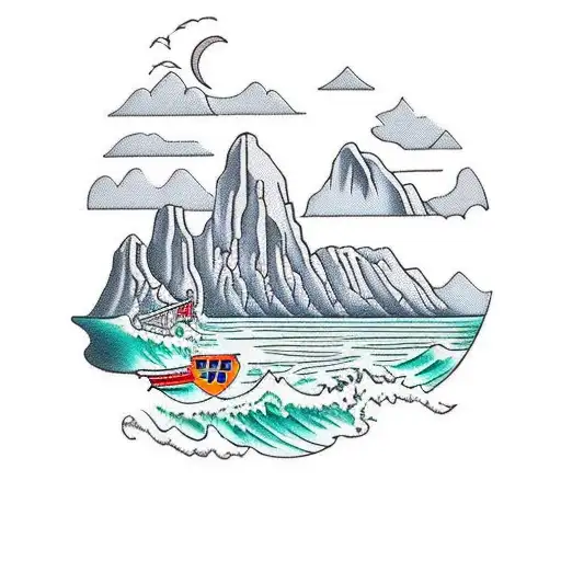 God, hard work, family, croatian mountains and sea with a cross tattoo design idea