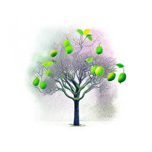 Lime tree with five limes with exposed roots tattoo design idea