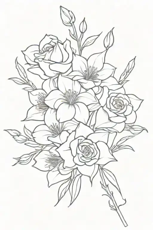 Rose and narcissus flower bouquet tattoo design idea