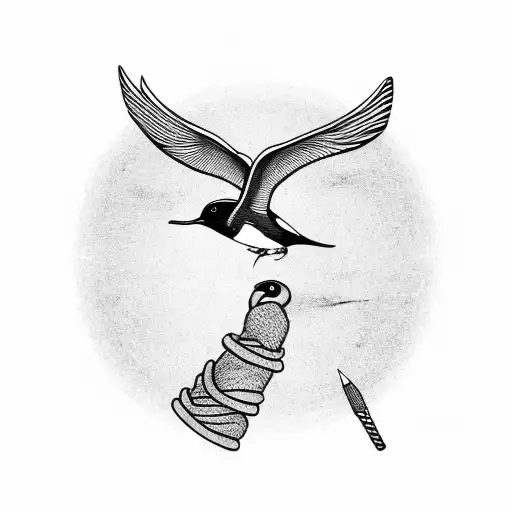 swallow bird with a viking calendar behind tattoo design idea