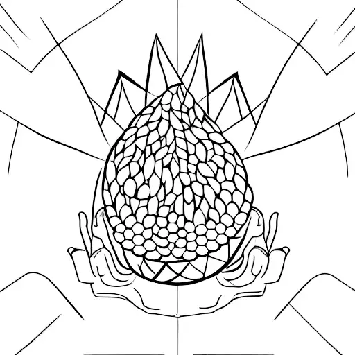 an avocado opened in half, which instead of having its seed, has several that make the shape of a cat's foot tattoo design idea