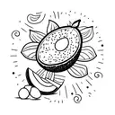 an avocado opened in half, which instead of having its seed, has several that make the shape of a cat's foot tattoo design idea