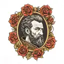 A portrait of Feodor Dostoievski in the form of Marcus Aurelius's statue fragment tattoo design idea