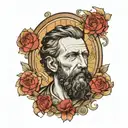 A portrait of Feodor Dostoievski in the form of Marcus Aurelius's statue fragment tattoo design idea