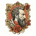 A portrait of Feodor Dostoievski in the form of Marcus Aurelius's statue fragment tattoo design idea