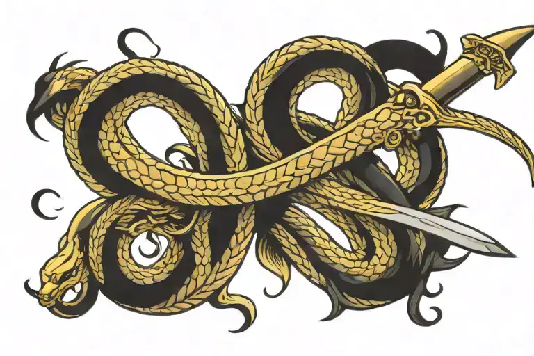 Gold Snake wrapped around sword tattoo design idea