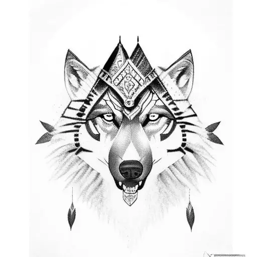 An Indian warrior riding a wolf into battle tattoo design idea