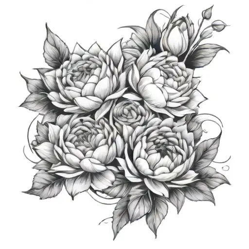 sleeve with roses, water lilies, peony and paperwhites  tattoo design idea