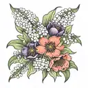 Lily of the valley with Poppy & Chrysanthemum  tattoo design idea