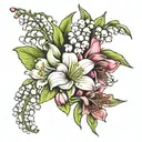 Lily of the valley with Poppy & Chrysanthemum  tattoo design idea
