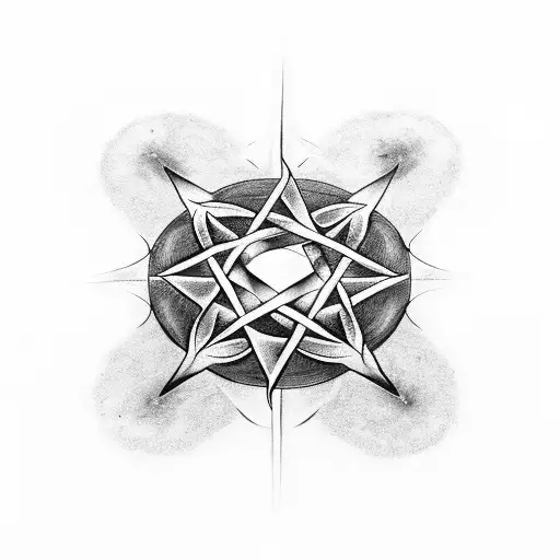 Black and Grey "Inverted Pentagram With Broken Skull" Tattoo Idea - BlackInk