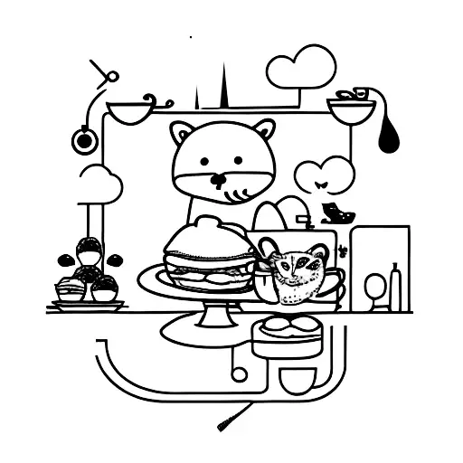 A café scene with animals as customers tattoo design idea