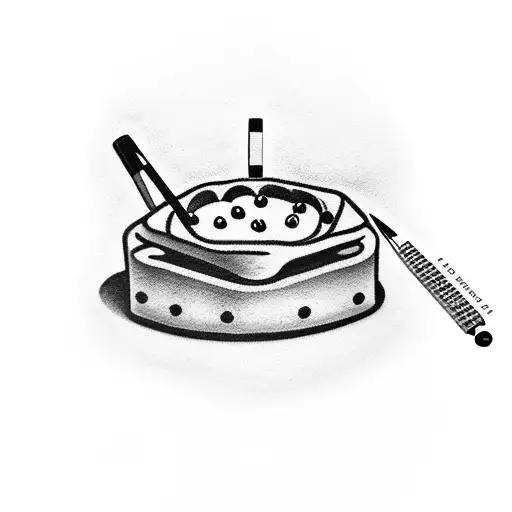 A dotwork tattoo design of a pool table with a tattoo needle as the cue stick tattoo design idea