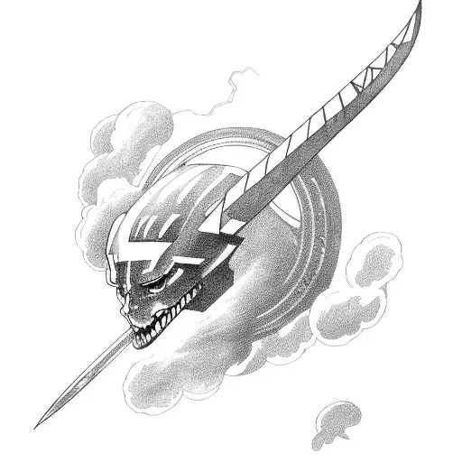 Ragnarok with Thor in storm clouds surrounded by lightning tattoo design idea