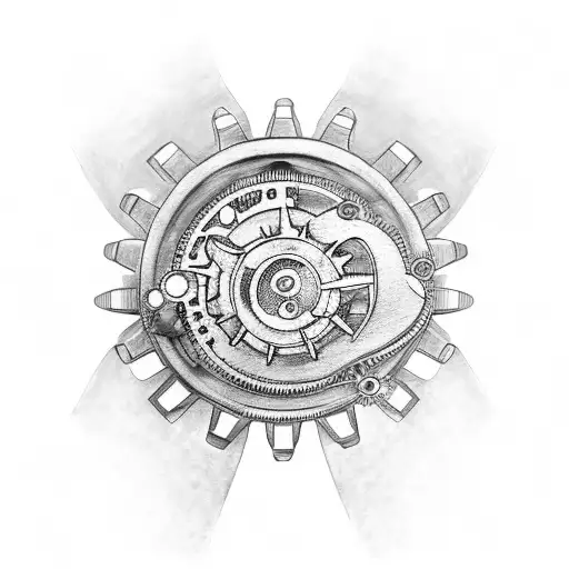 steampunk gears full arm tattoo design idea