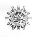 steampunk gears and clock full arm tattoo design idea
