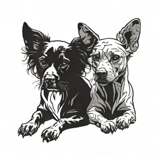 Two dogs are sitting face to face tattoo design idea
