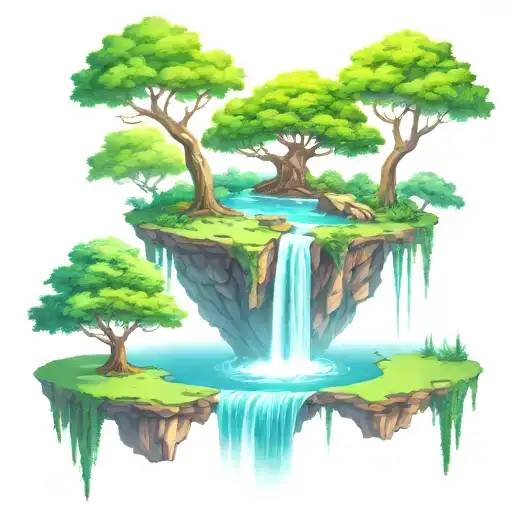 Tree nature waterfall floating island tattoo design idea