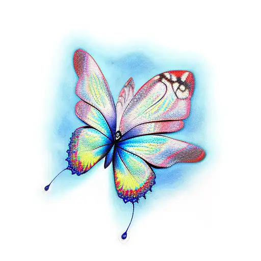 Half butterfly's wings, vivid blue color  tattoo design idea