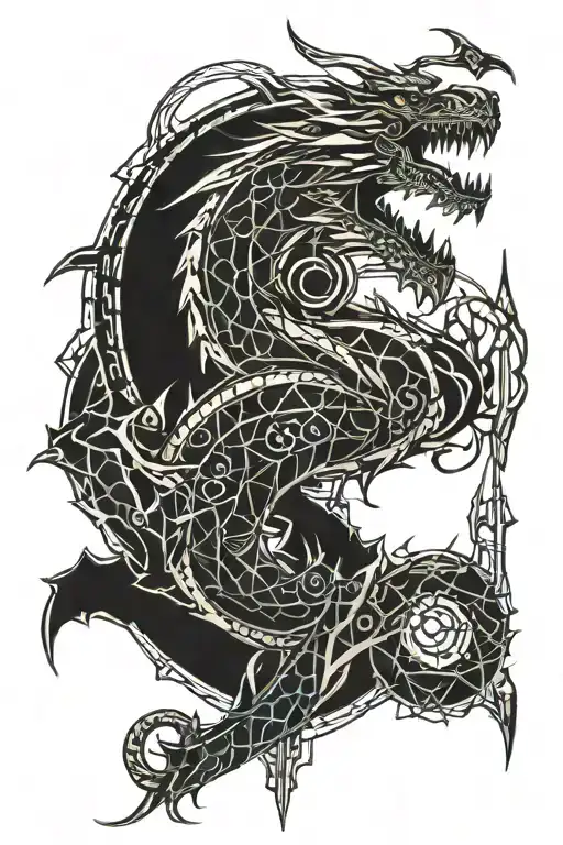 medival dragon gothic castle tattoo design idea