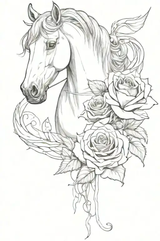 rose and horse tattoo design idea
