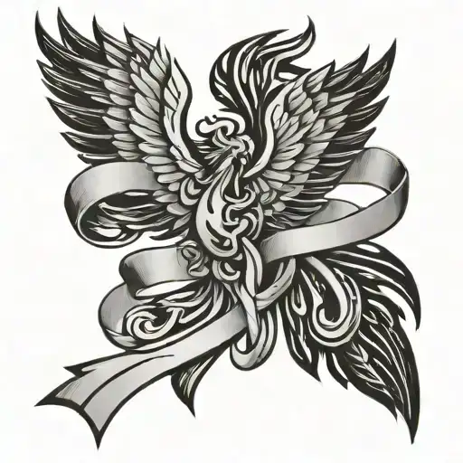 A survivor ribbon intertwined with a phoenix, representing neurodiversity and overcoming struggles tattoo design idea
