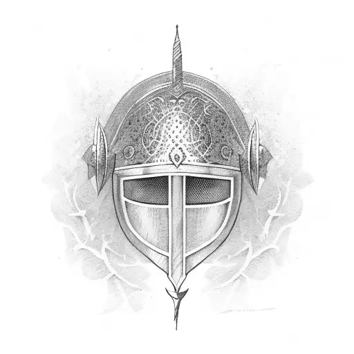 knight helmet with cherry blossom tattoo design idea